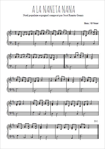 Téléchargez l'arrangement pour piano de la partition de A la nanita nana en PDF